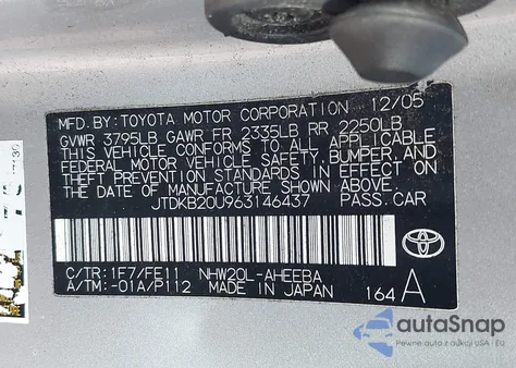 2006 Toyota Prius z USA, uszkodzony, nr VIN JTDKB20U963146437